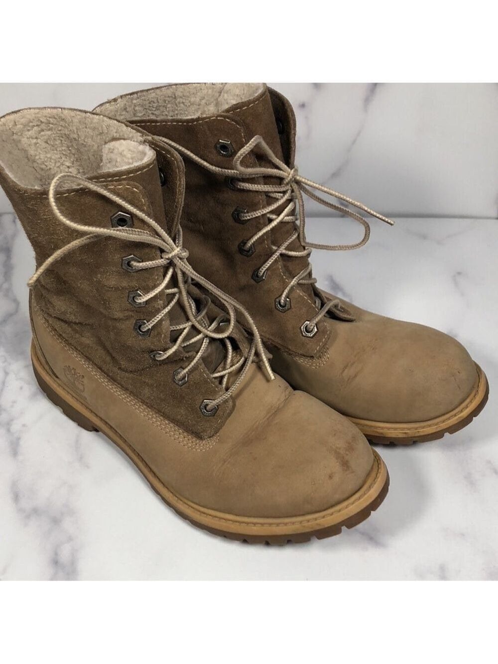 Timberland Jayne Teddy Lace Up, Fold-Down, Boots Light Brown, Size 7.5